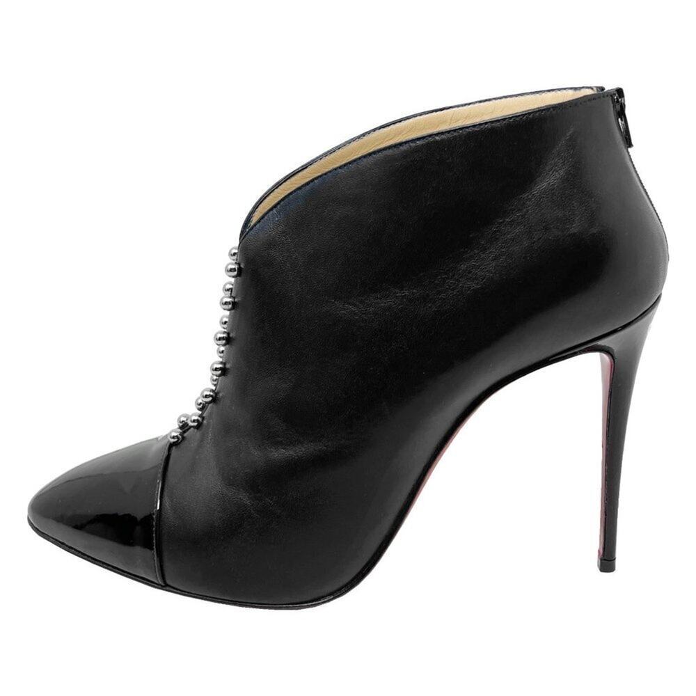 Christian Louboutin Preduboots Black‎ Leather Patent Cap Toe Boots- 41